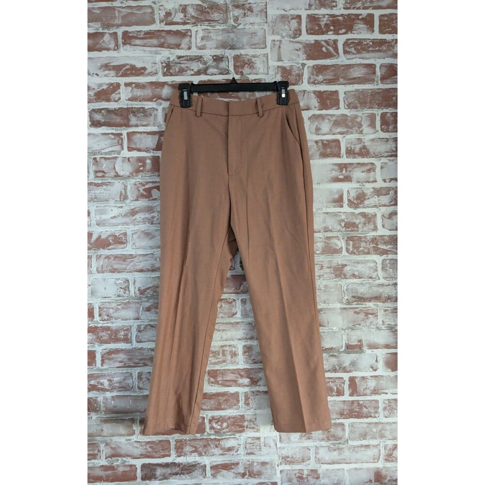 Commense High Waisted Cropped Skinny Straight Leg Trousers Size S Light Brown